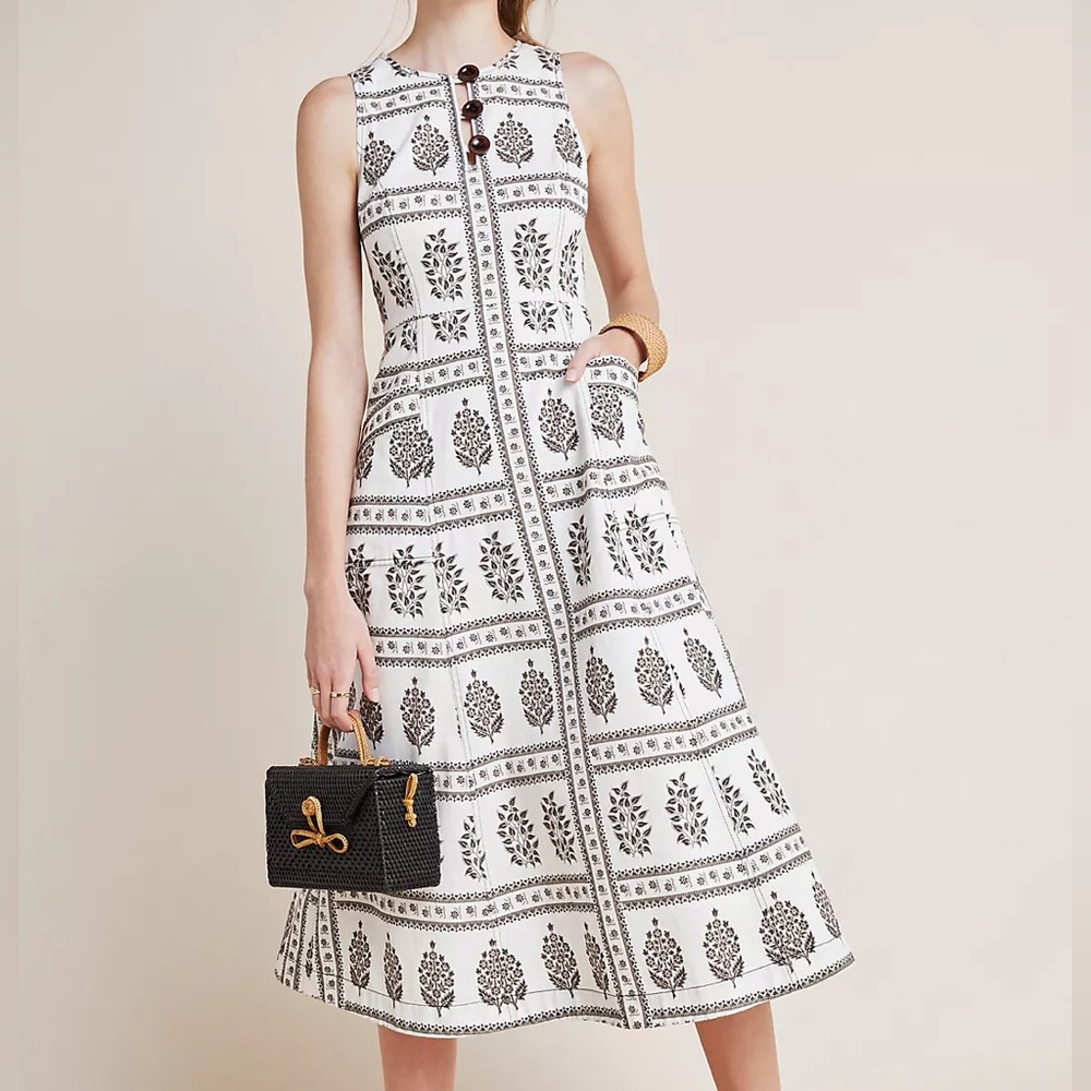 Anthropologie Monochrome Floral Midi Dress